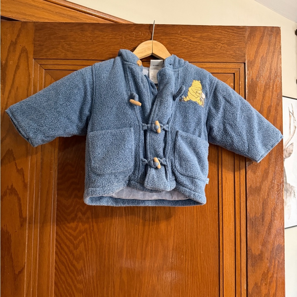 Disney Blue Plush Hooded Toggle Puffer with Yellow Character